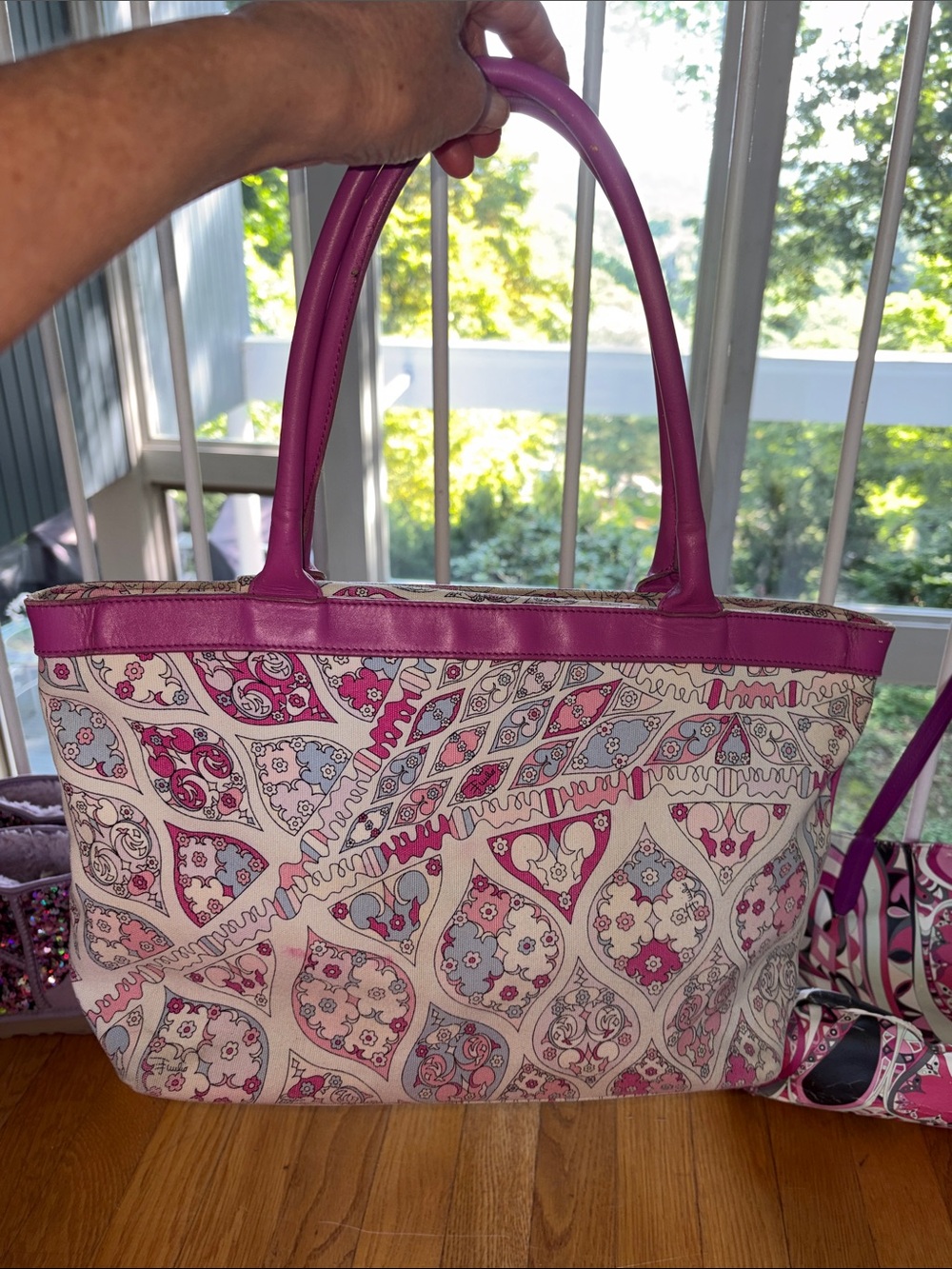 Emilio Pucci Pink and Cream Printed Tote